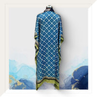 Ajrakh Modal Long Dress In Indigo And Green With Brocade