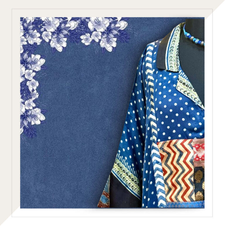 Indigo dots Ajrakh modal dress with brocade