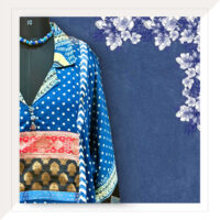 Indigo dots Ajrakh modal dress with brocade