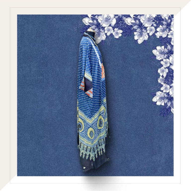 Indigo dots Ajrakh modal dress with brocade