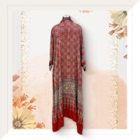 Ajrakh Modal Silk Long Dress In Red With Traditional Blocks And Brocade Patchwork