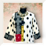 White and Black Ikat dress With Mirror Work ﻿