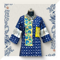 Indigo Ikat dress with mirror work