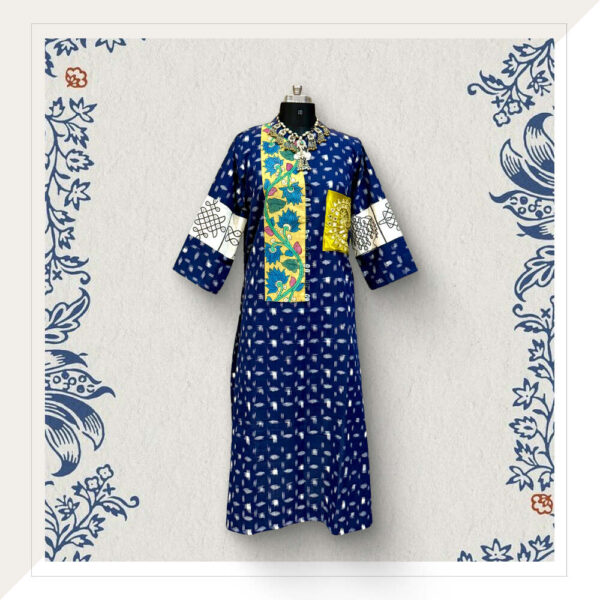 Indigo Ikat dress with mirror work