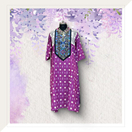 Purple Ikat dress with mirror work-4