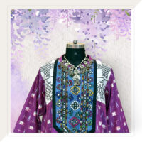 Purple Ikat dress with mirror work-4