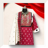 Red Ikat dress with mirror work