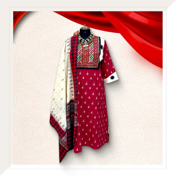 Red Ikat dress with mirror work