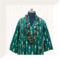 Green Ikat Long Dress With Patchwork - Image 2